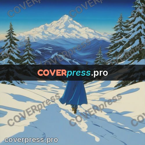 Old anime drawing: snowy slope with firs