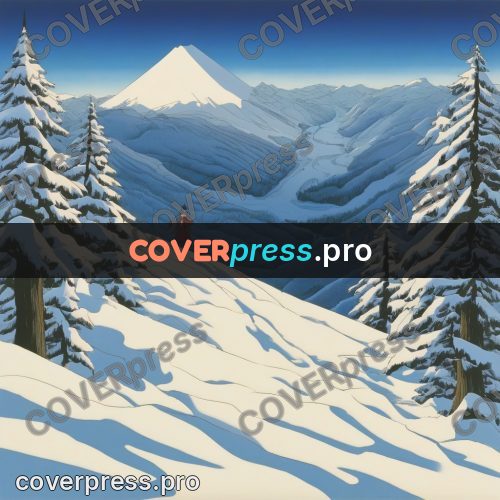 Old anime drawing: snowy slope with firs