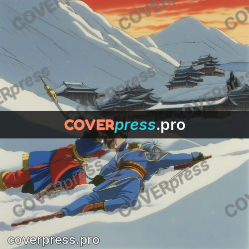 Old anime drawing: armoured warrior in the snow
