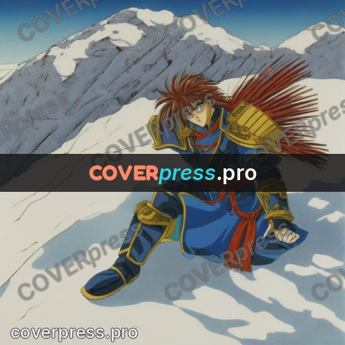 Old anime drawing: armoured warrior in the snow