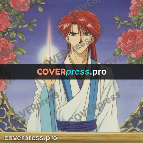 Old anime drawing: young man with a red rose