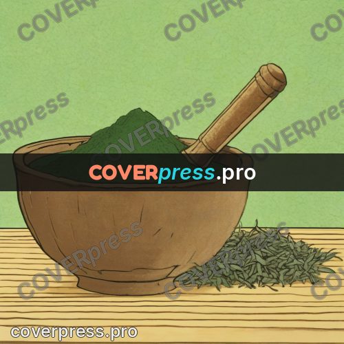 Old anime drawing: mortar with a green paste