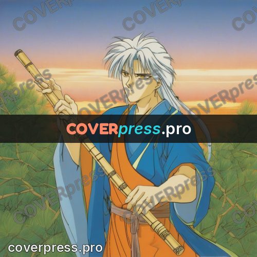 Old anime drawing: young man with a flute
