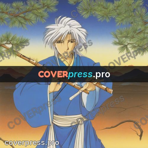 Old anime drawing: young man with a flute