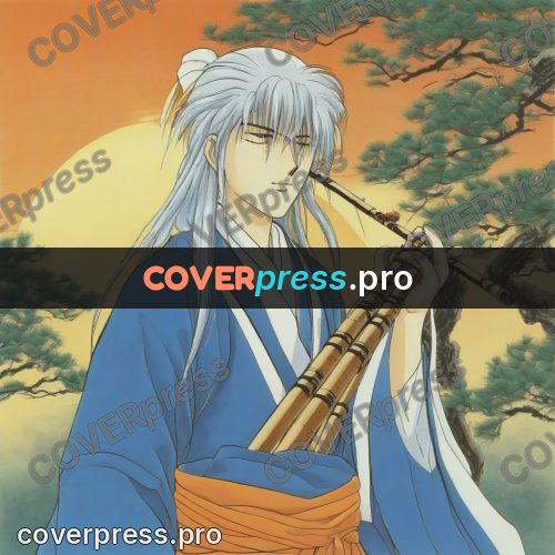 Old anime drawing: young man with a flute