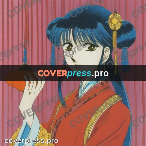 Old anime drawing: girl in a red robe