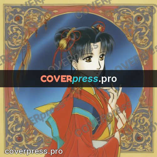 Old anime drawing: girl in a red robe