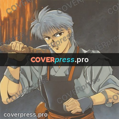 Old anime drawing: smith with a glowing blade