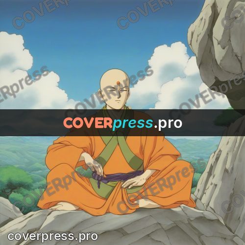 Old anime drawing: monk in an orange robe