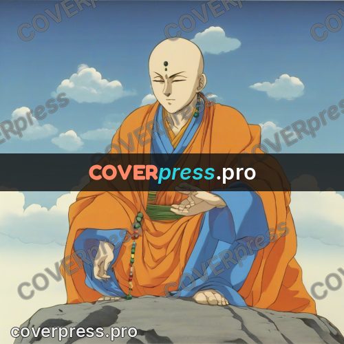 Old anime drawing: monk in an orange robe