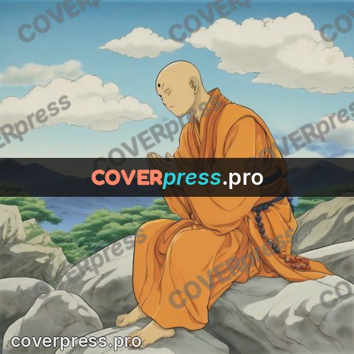 Old anime drawing: monk in an orange robe