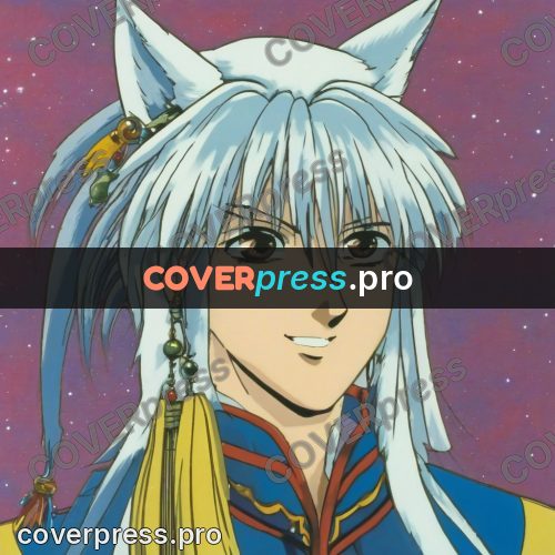 Old anime drawing: white-haired hero in robes