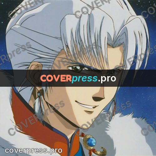 Old anime drawing: white-haired hero in robes