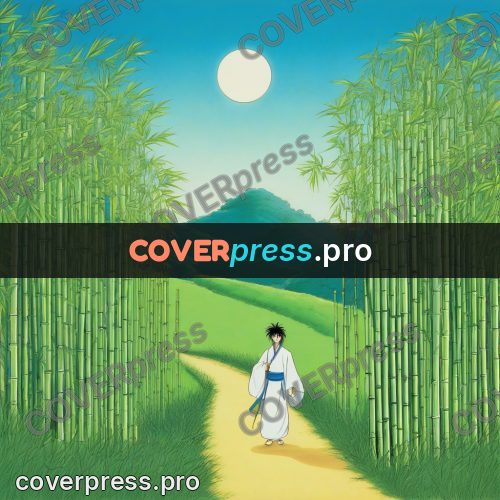 Old anime drawing: figure in a bamboo grove