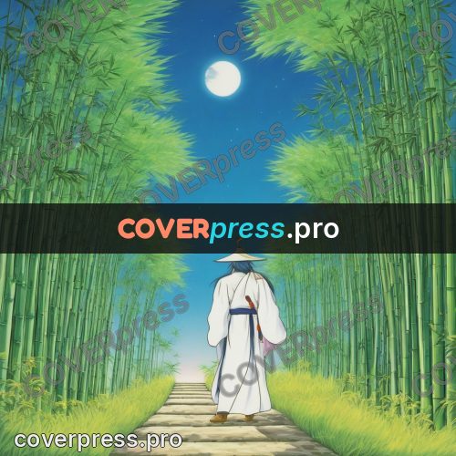 Old anime drawing: figure in a bamboo grove
