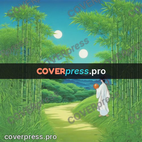 Old anime drawing: figure in a bamboo grove