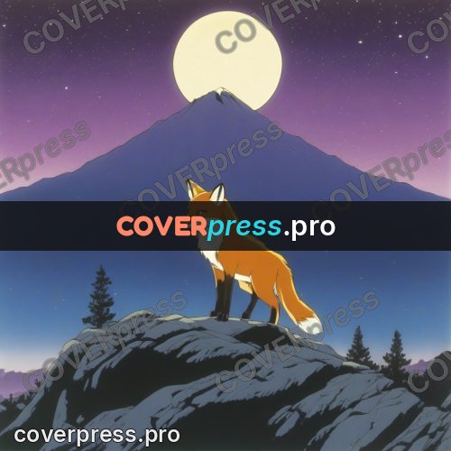 Old anime drawing: fox on a moonlit rock
