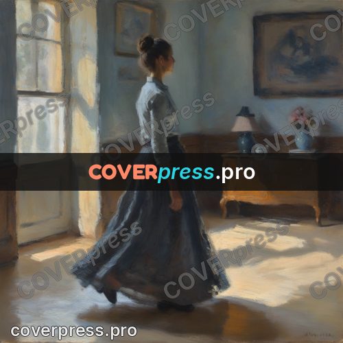 Impressionist illustration: woman in a long skirt indoors