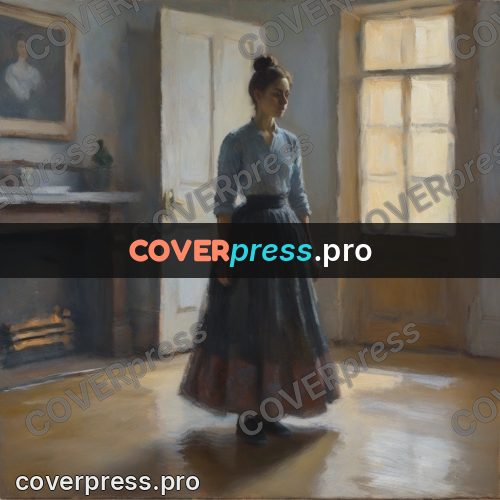 Impressionist illustration: woman in a long skirt indoors