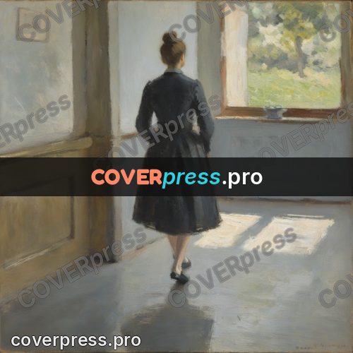 Impressionist illustration: woman from behind in empty room