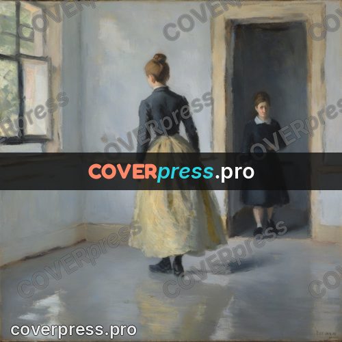 Impressionist illustration: woman from behind in empty room