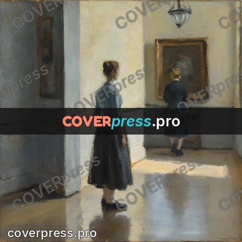 Impressionist illustration: woman from behind in empty room