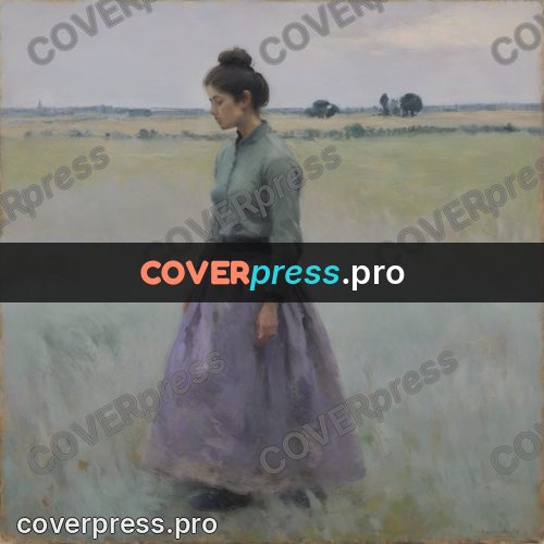 Impressionist illustration: woman in a lilac skirt