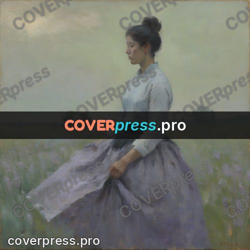 Impressionist illustration: woman in a lilac skirt