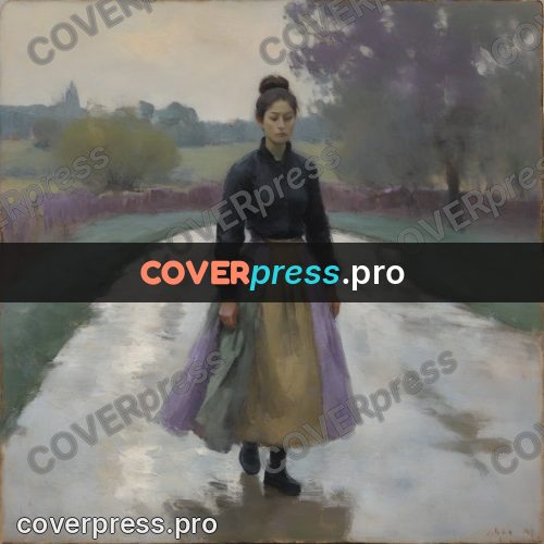 Impressionist illustration: woman in a lilac skirt