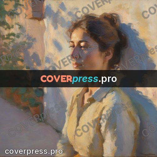 Impressionist illustration: woman by a sunlit white wall