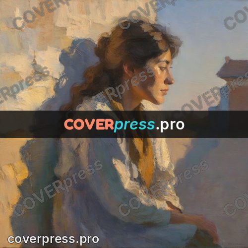 Impressionist illustration: woman by a sunlit white wall