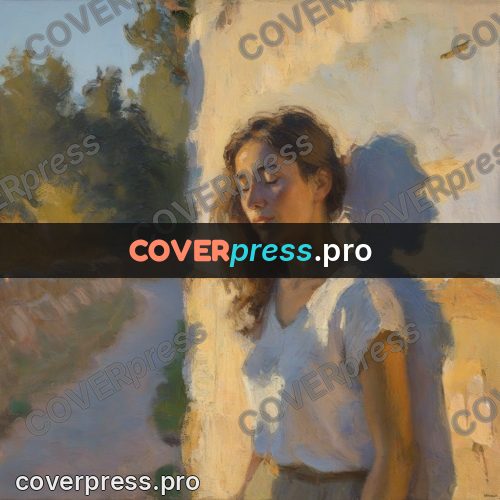 Impressionist illustration: woman by a sunlit white wall