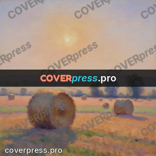 Impressionist illustration: hay bale at dawn