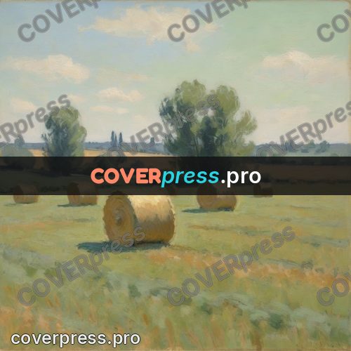 Impressionist illustration: hay bale in a summer field