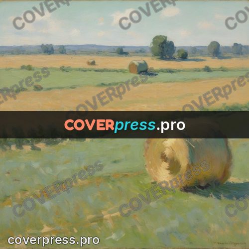 Impressionist illustration: hay bale in a summer field