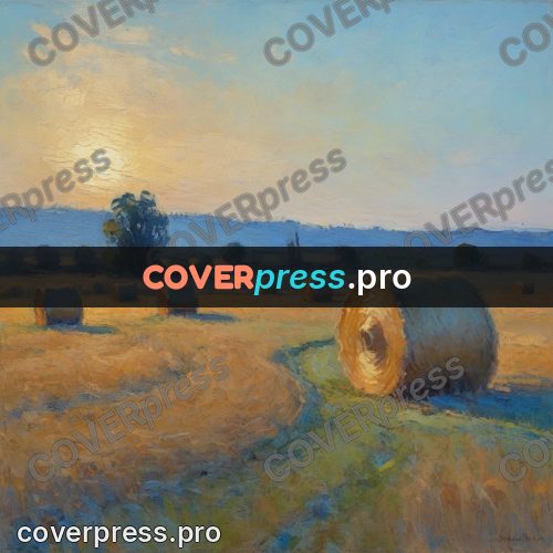 Impressionist illustration: hay bale in a mown field