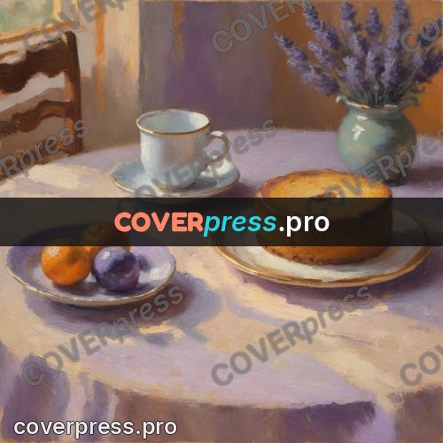 Impressionist illustration: cake and lavender on a table