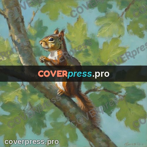 Impressionist illustration: squirrel on a leafy branch
