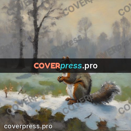 Impressionist illustration: squirrel in the winter snow