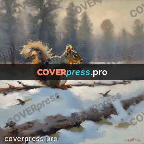 Impressionist illustration: squirrel in the winter snow