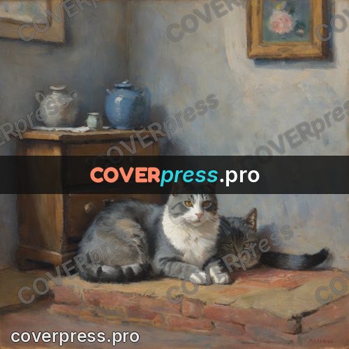 Impressionist illustration: cat resting by a wall