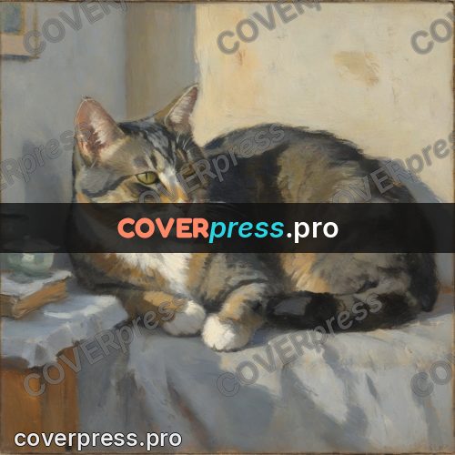 Impressionist illustration: cat lying in a bright room