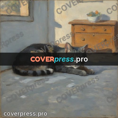 Impressionist illustration: cat lying in a bright room