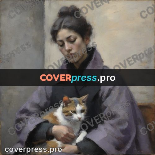 Impressionist illustration: cat and a lilac coat