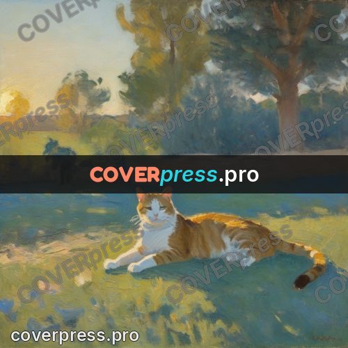 Impressionist illustration: cat outdoors at sunset