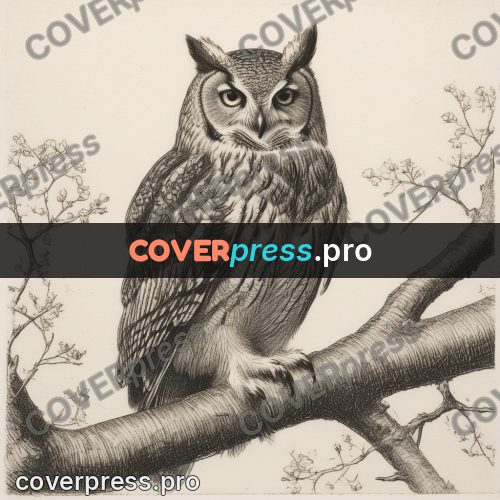 Engraving style drawing: owl on a branch