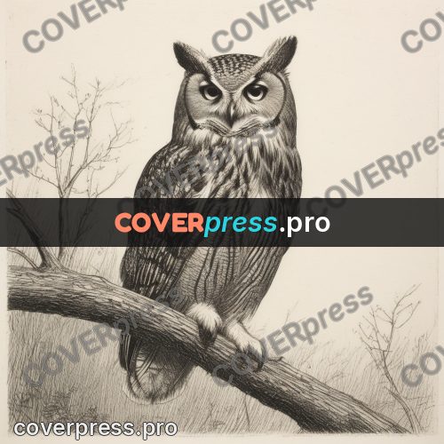 Engraving style drawing: owl on a branch