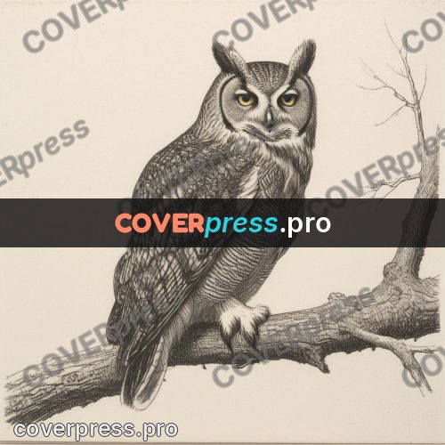 Engraving style drawing: owl on a branch