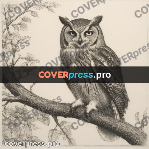 Engraving style drawing: owl on a branch