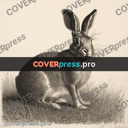 Engraving style drawing: hare in dry grass